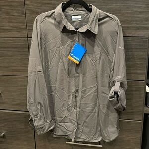 New Columbia, gray solid, long sleeve shirt